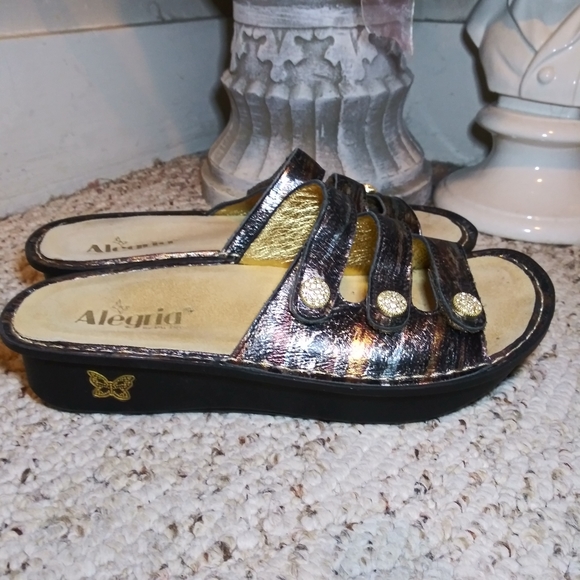 Alegria Fiona Metallic Tortoise Colored, Rhinestone Studded Strappy Sandals - Picture 2 of 10